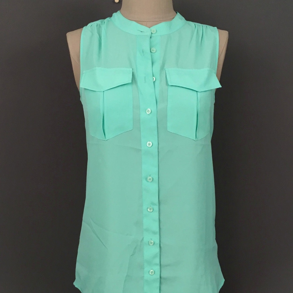 J. CREW Sleeveless Button Down Shirt Sz.2-Green
